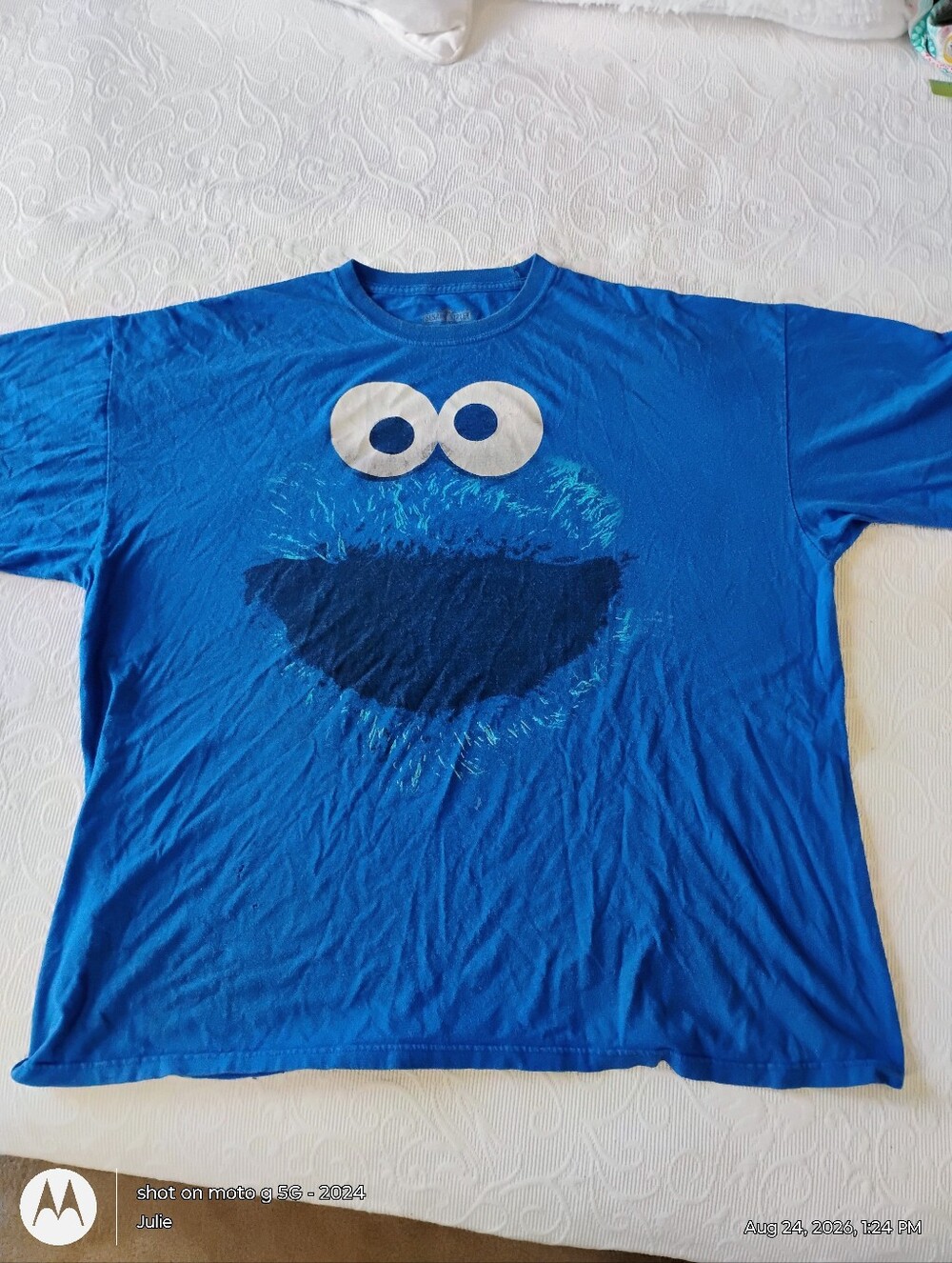 Vintage Sesame Street Cookie Monster Mens XL Blue Graphic T-Shirt Distressed